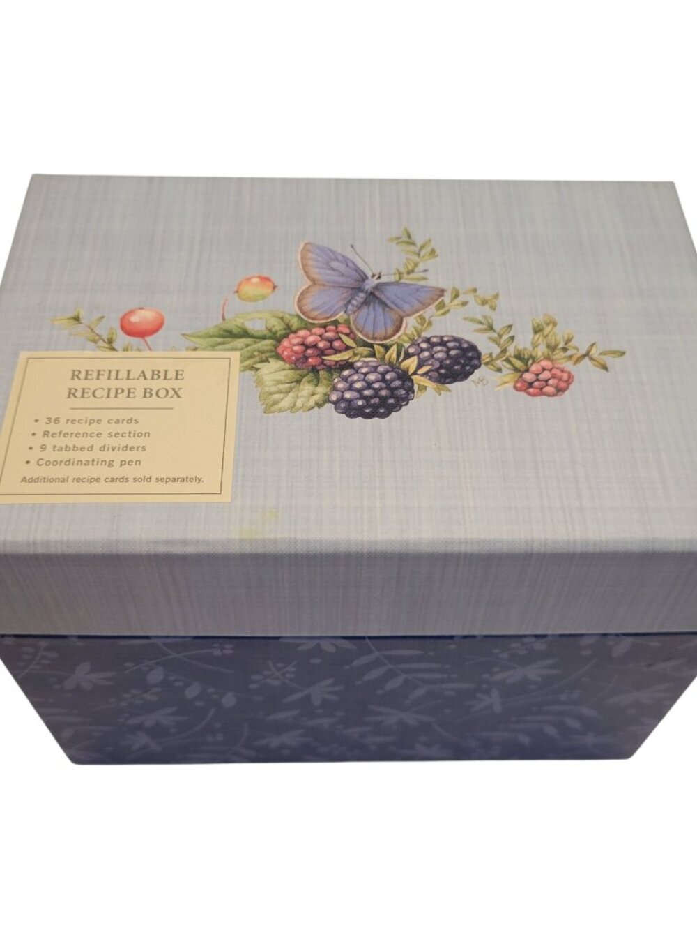 Hallmark Refillable Recipe Box Botanical Butterfly Blue w/ Cards & Dividers